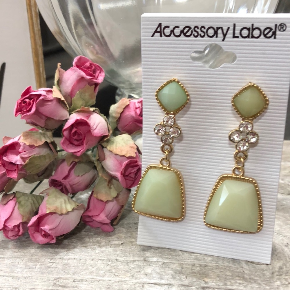 Beautiful NWOT Mint Green & Gold Tone Drop Pierced Earrings!
